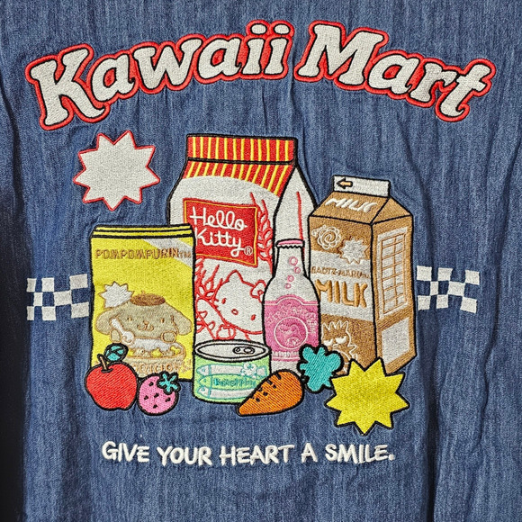 Sanrio Hello Kitty and Friends Kawaii Mart Denim Varsity Jacket Unisex Size L - Picture 5 of 8